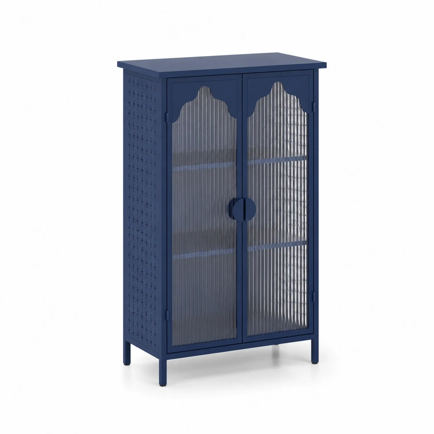 Metallschrank mit geriffeltem Glas Blau 120cm