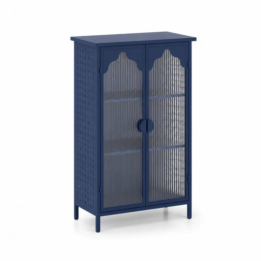 Metallschrank mit geriffeltem Glas Blau 120cm