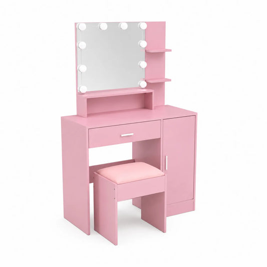 Schminktisch mit Spiegel und Hocker aus Holzwerkstoff Rosa