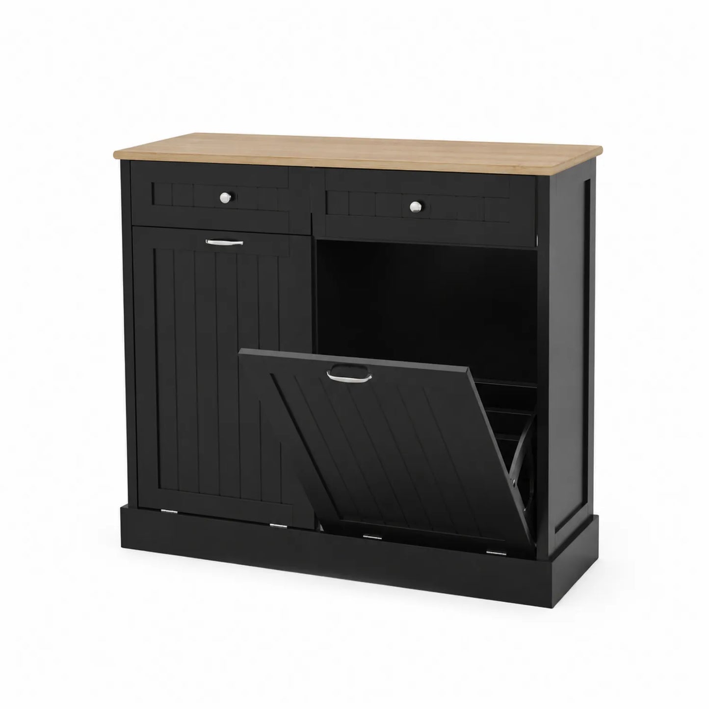 Schwarzes Sideboard aus MDF mit Klappfach und Schreibtischplatte aus Eichenholz 100x85x30 cm