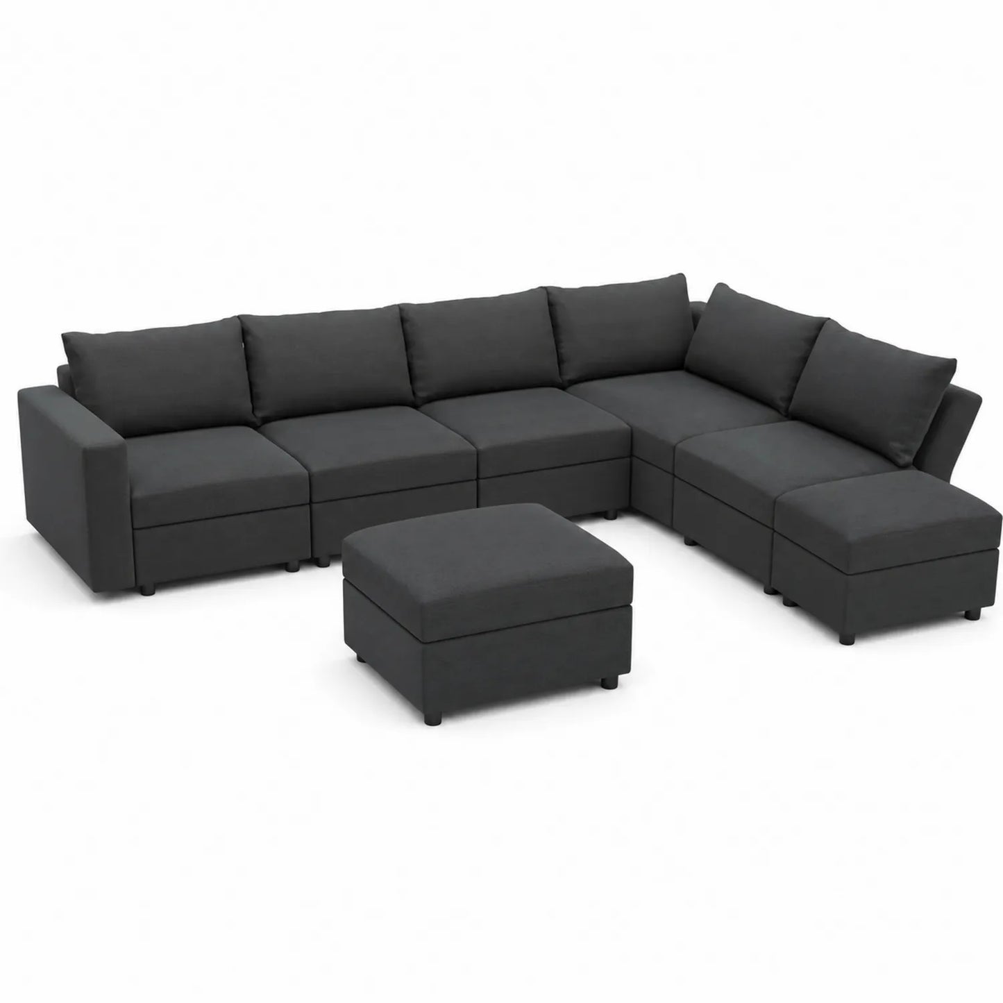 Dunkelgraues Stoff-Ecksofa-Set, modular, 6-Sitze