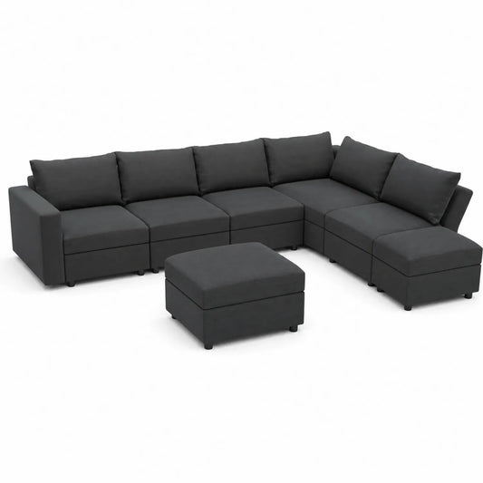 Dunkelgraues Stoff-Ecksofa-Set, modular, 6-Sitze