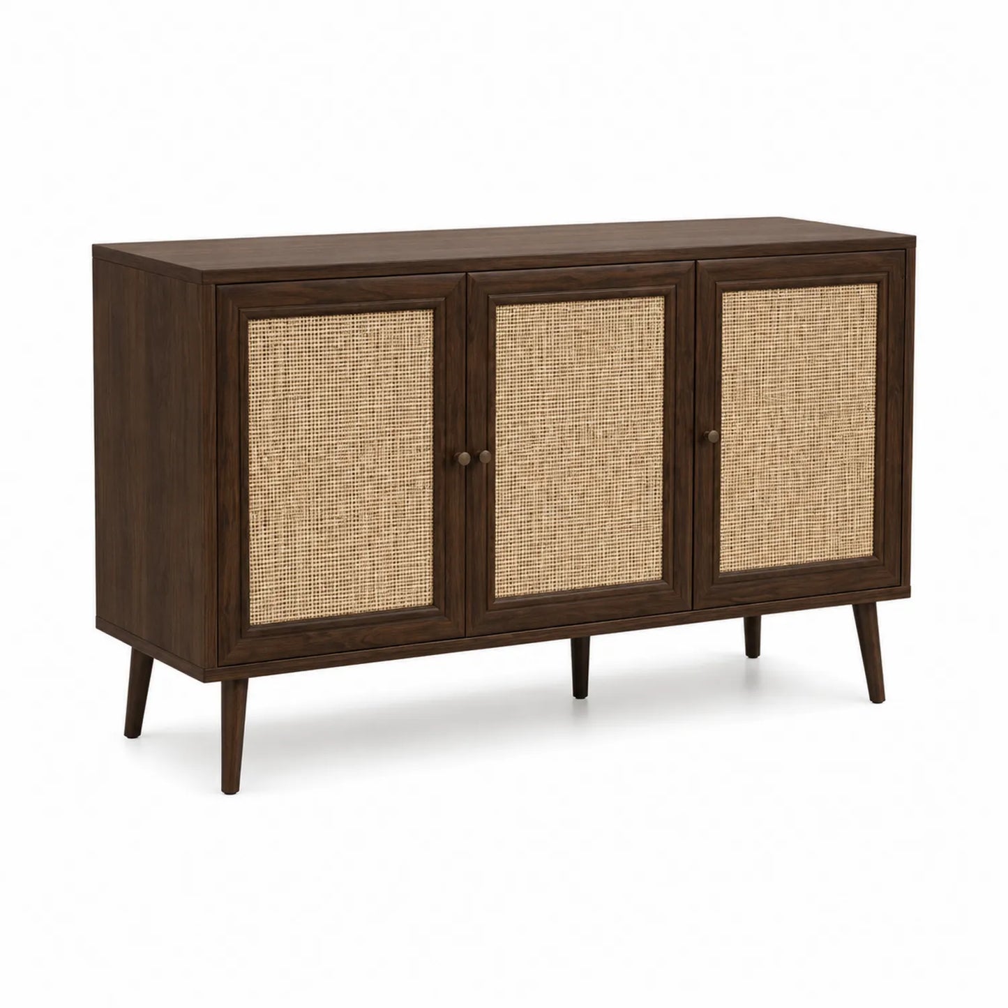 Sideboard Holz Dunkelbraun mit Rattan-Türen